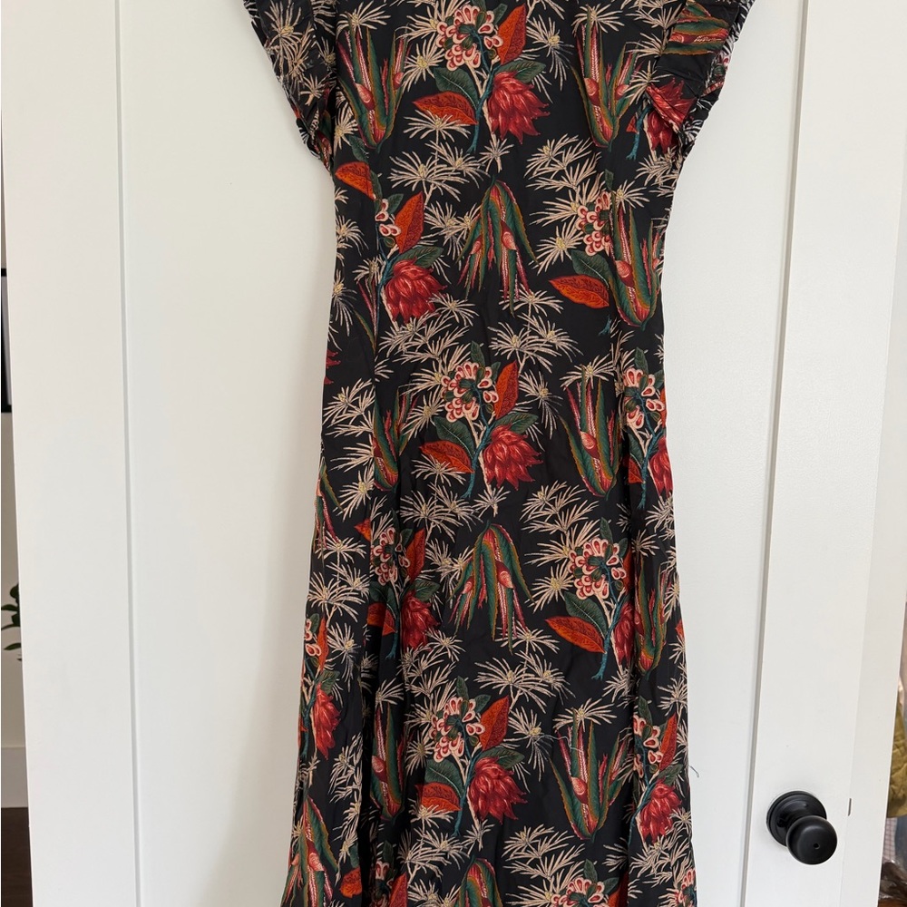 Ulla Johnson Black Midi Dress with Red & Green Floral Print